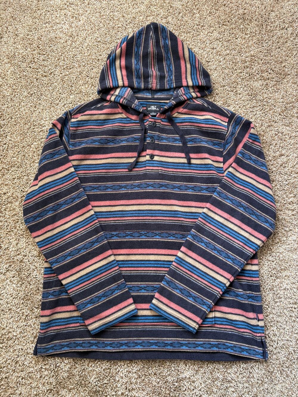VTG O'Neil Standard Fit 3/4 Button Hooded Super fleece Pullover Size Large Y2K